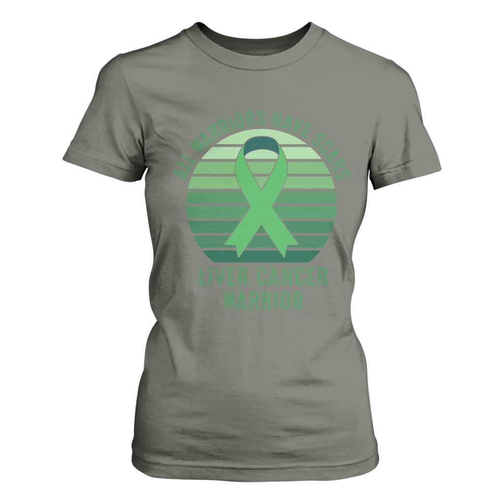 All Warriors Have Scars Liver Cancer T Shirt For Women Green Ribbon Survivor Fighter Gift
