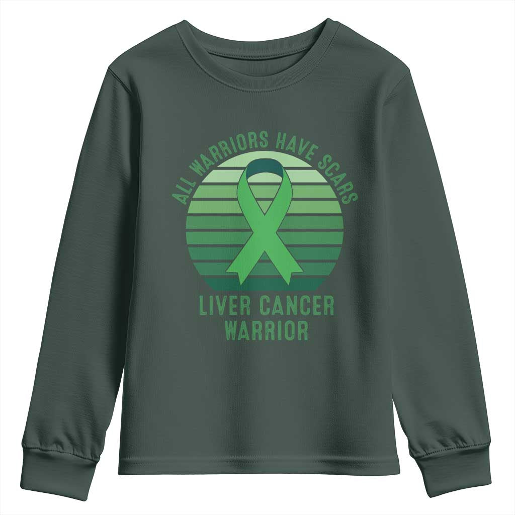 All Warriors Have Scars Liver Cancer Youth Sweatshirt Green Ribbon Survivor Fighter Gift
