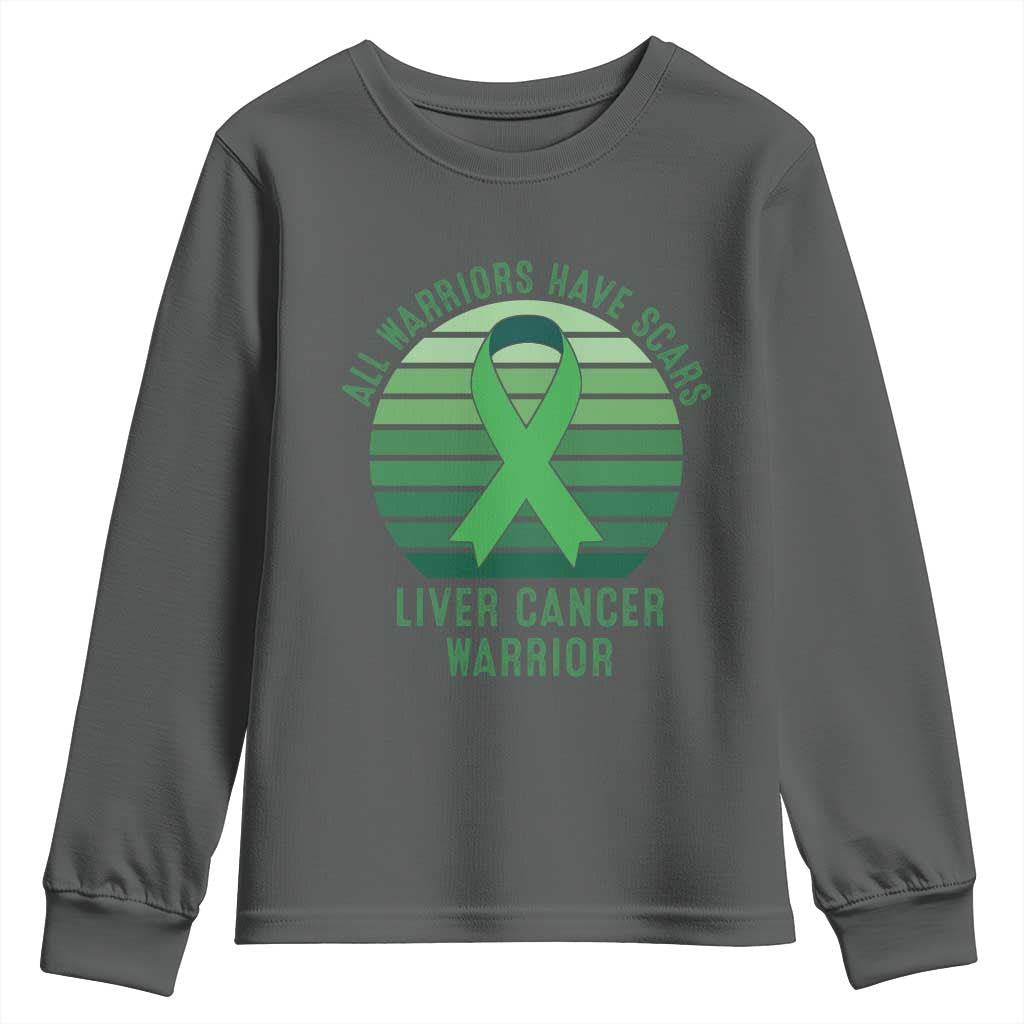 All Warriors Have Scars Liver Cancer Youth Sweatshirt Green Ribbon Survivor Fighter Gift