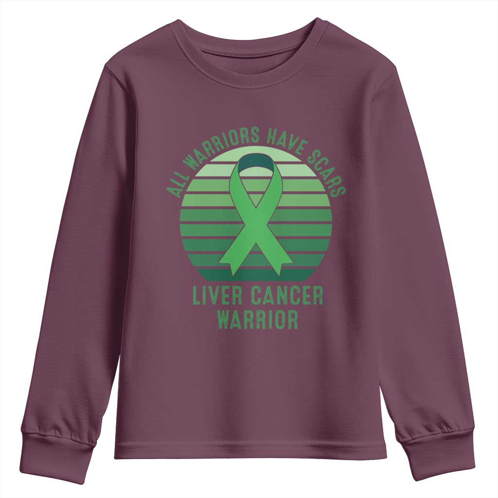 All Warriors Have Scars Liver Cancer Youth Sweatshirt Green Ribbon Survivor Fighter Gift
