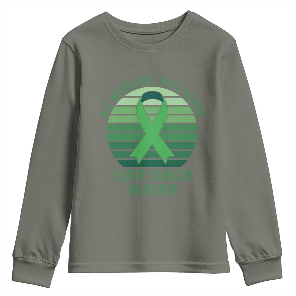 All Warriors Have Scars Liver Cancer Youth Sweatshirt Green Ribbon Survivor Fighter Gift