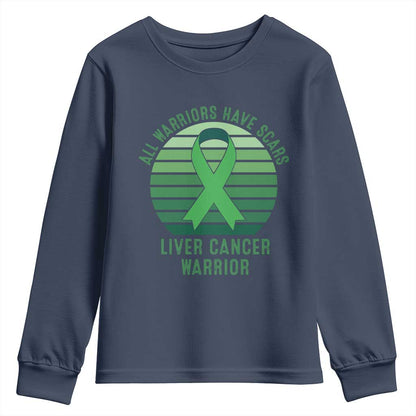 All Warriors Have Scars Liver Cancer Youth Sweatshirt Green Ribbon Survivor Fighter Gift