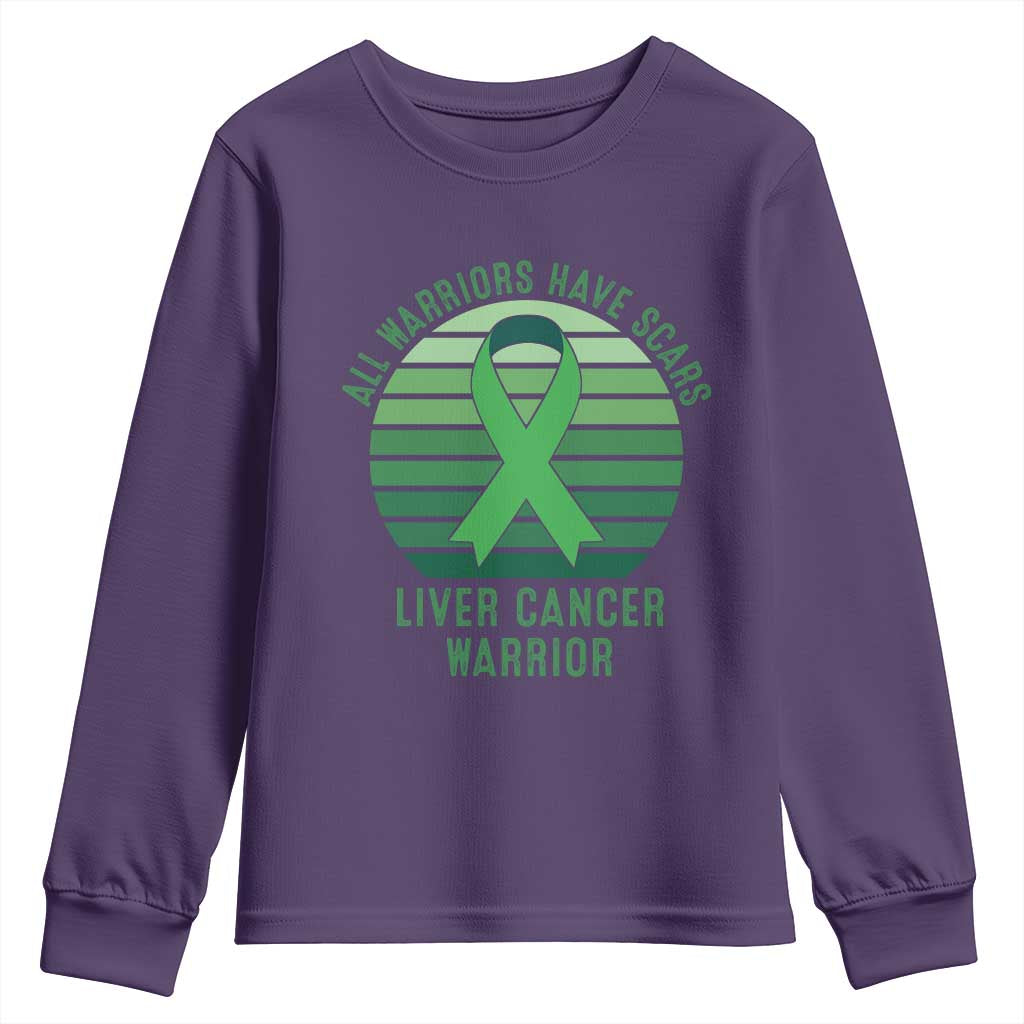All Warriors Have Scars Liver Cancer Youth Sweatshirt Green Ribbon Survivor Fighter Gift