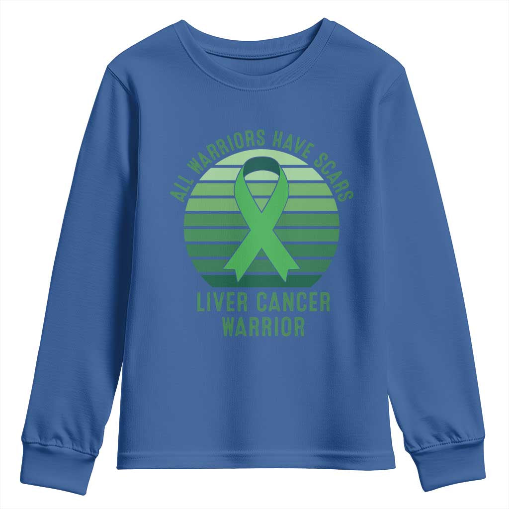 All Warriors Have Scars Liver Cancer Youth Sweatshirt Green Ribbon Survivor Fighter Gift