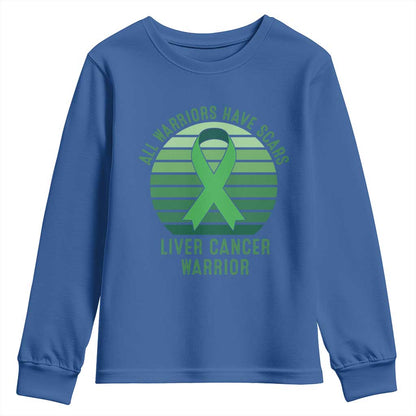 All Warriors Have Scars Liver Cancer Youth Sweatshirt Green Ribbon Survivor Fighter Gift