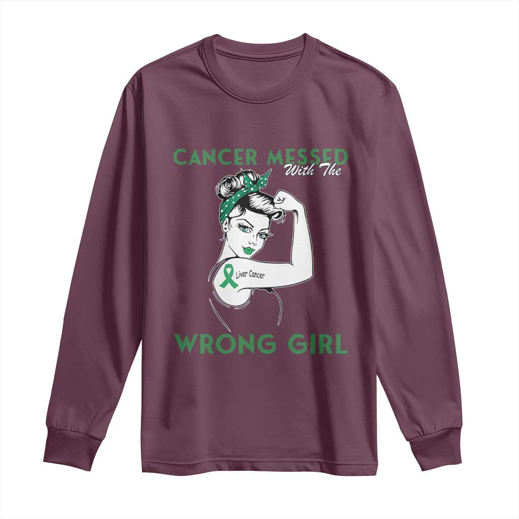 Liver Cancer Warrior Unbreakable Gift Long Sleeve Shirt Cancer Messed With The Wrong Girl