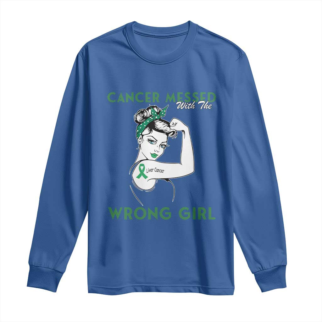Liver Cancer Warrior Unbreakable Gift Long Sleeve Shirt Cancer Messed With The Wrong Girl