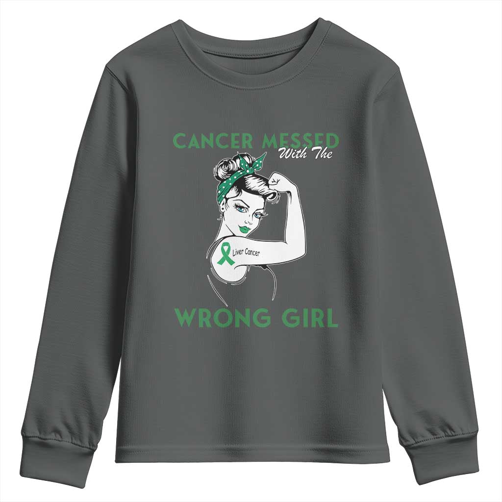 Liver Cancer Warrior Unbreakable Gift Youth Sweatshirt Cancer Messed With The Wrong Girl