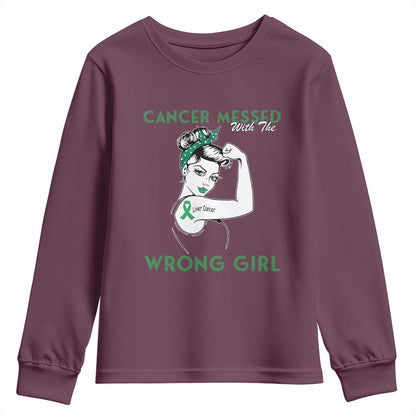 Liver Cancer Warrior Unbreakable Gift Youth Sweatshirt Cancer Messed With The Wrong Girl