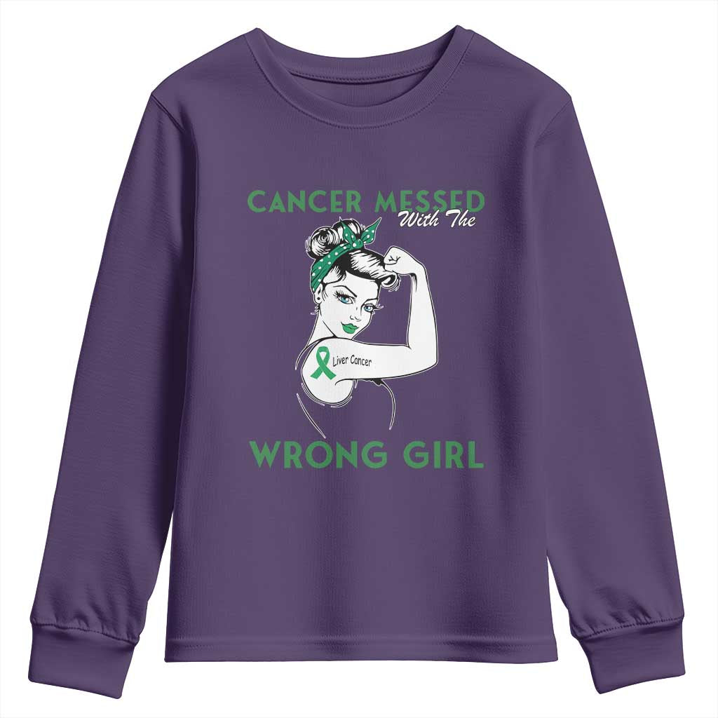 Liver Cancer Warrior Unbreakable Gift Youth Sweatshirt Cancer Messed With The Wrong Girl