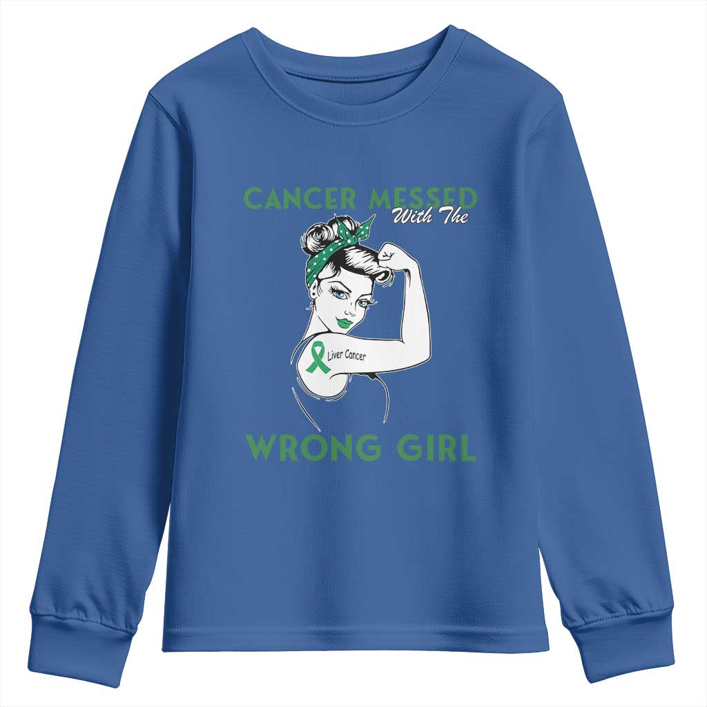 Liver Cancer Warrior Unbreakable Gift Youth Sweatshirt Cancer Messed With The Wrong Girl