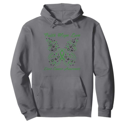 Faith Hope Love Liver Cancer Support Hoodie Butterfly Ribbon Floral Gift