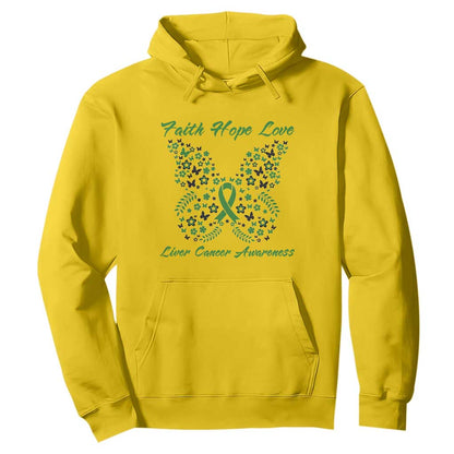 Faith Hope Love Liver Cancer Support Hoodie Butterfly Ribbon Floral Gift
