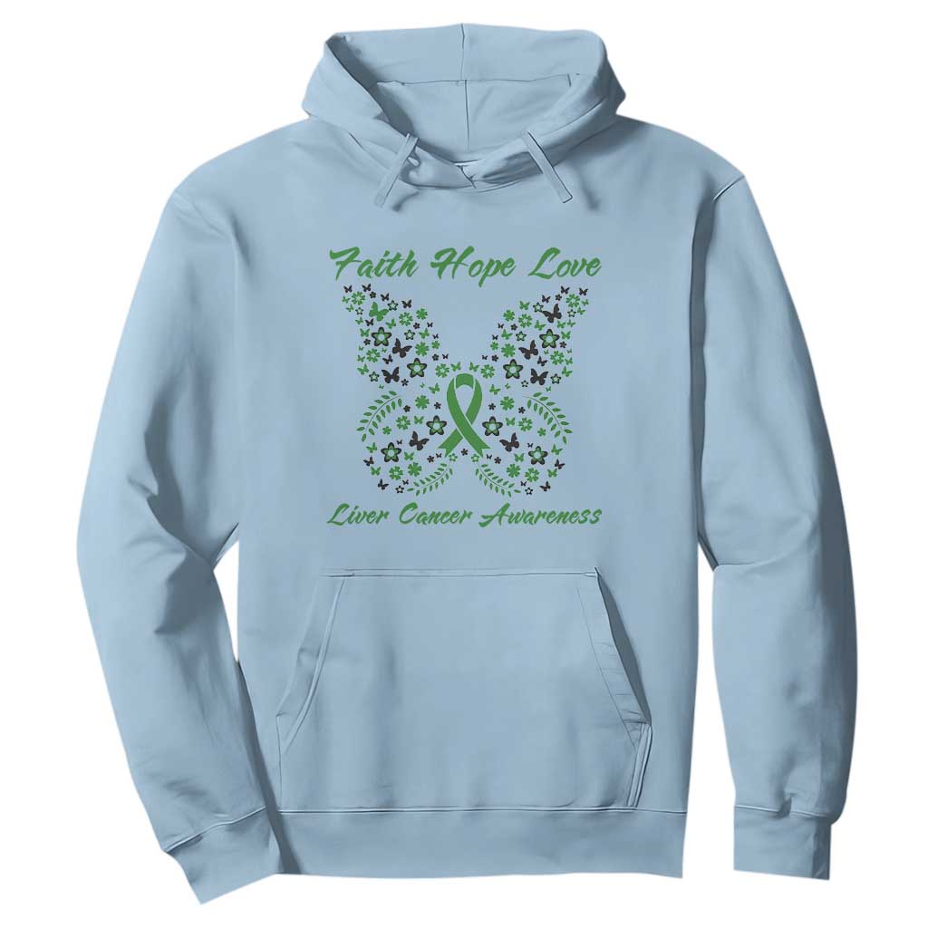 Faith Hope Love Liver Cancer Support Hoodie Butterfly Ribbon Floral Gift