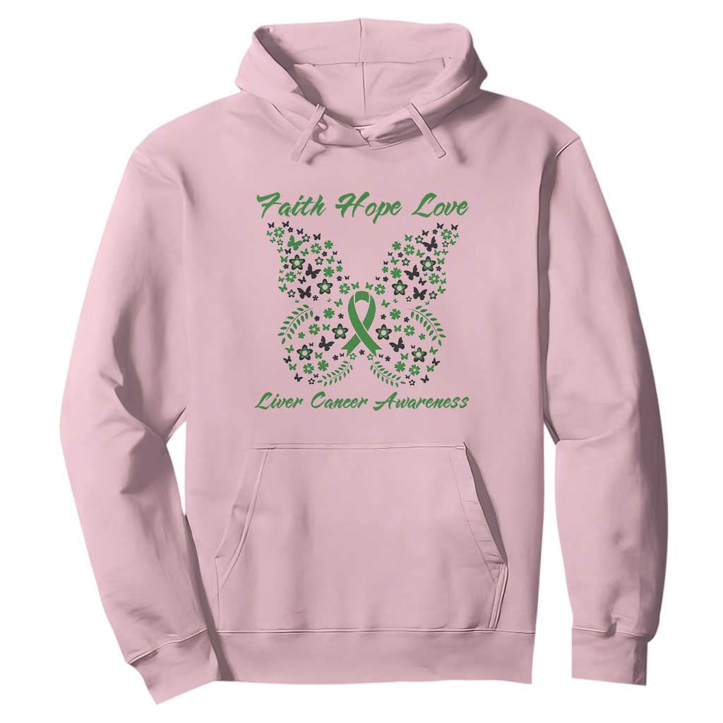 Faith Hope Love Liver Cancer Support Hoodie Butterfly Ribbon Floral Gift