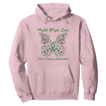 Faith Hope Love Liver Cancer Support Hoodie Butterfly Ribbon Floral Gift