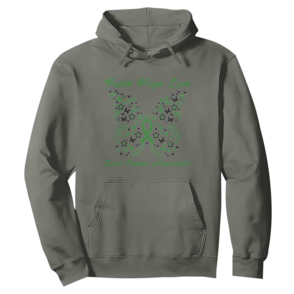 Faith Hope Love Liver Cancer Support Hoodie Butterfly Ribbon Floral Gift