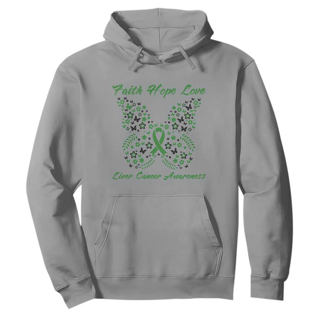 Faith Hope Love Liver Cancer Support Hoodie Butterfly Ribbon Floral Gift