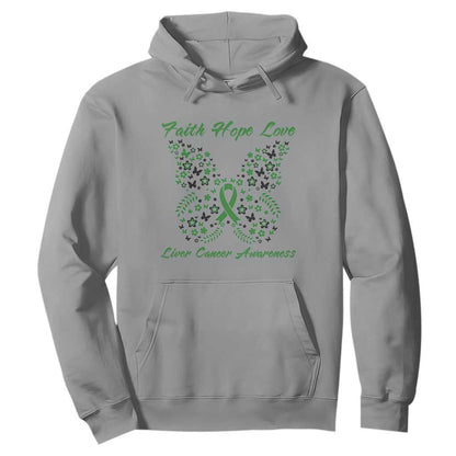 Faith Hope Love Liver Cancer Support Hoodie Butterfly Ribbon Floral Gift