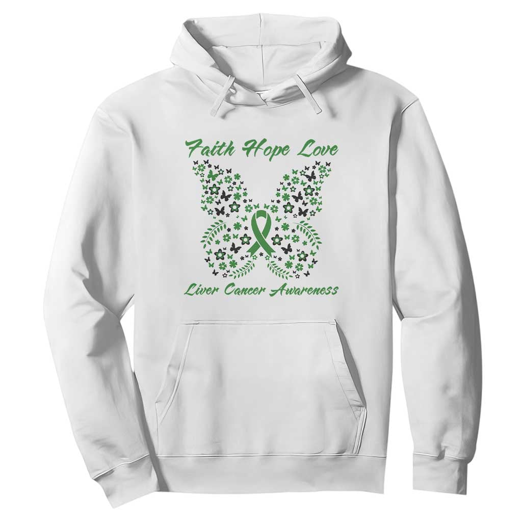 Faith Hope Love Liver Cancer Support Hoodie Butterfly Ribbon Floral Gift