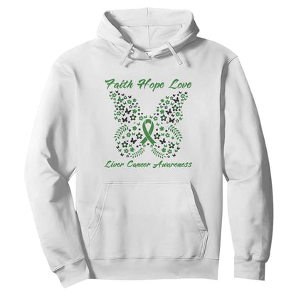 Faith Hope Love Liver Cancer Support Hoodie Butterfly Ribbon Floral Gift