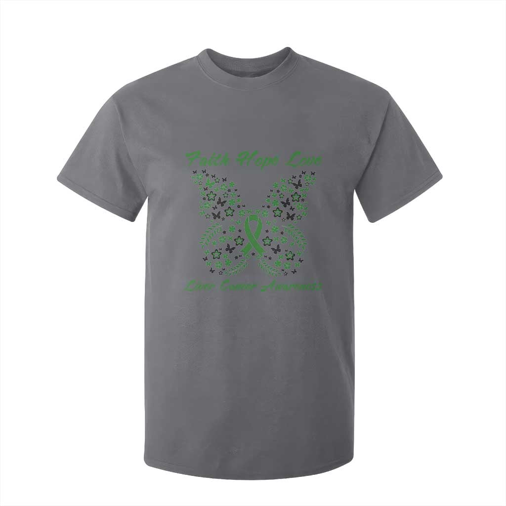 Faith Hope Love Liver Cancer Support T Shirt For Kid Butterfly Ribbon Floral Gift