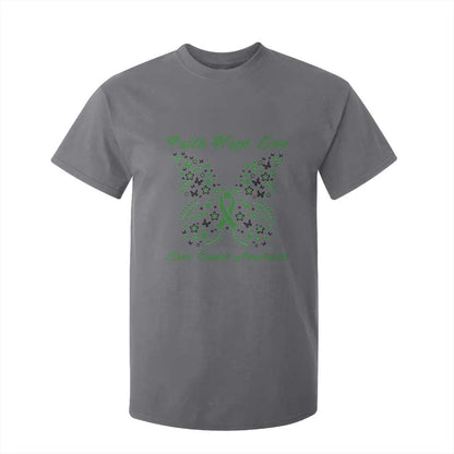 Faith Hope Love Liver Cancer Support T Shirt For Kid Butterfly Ribbon Floral Gift