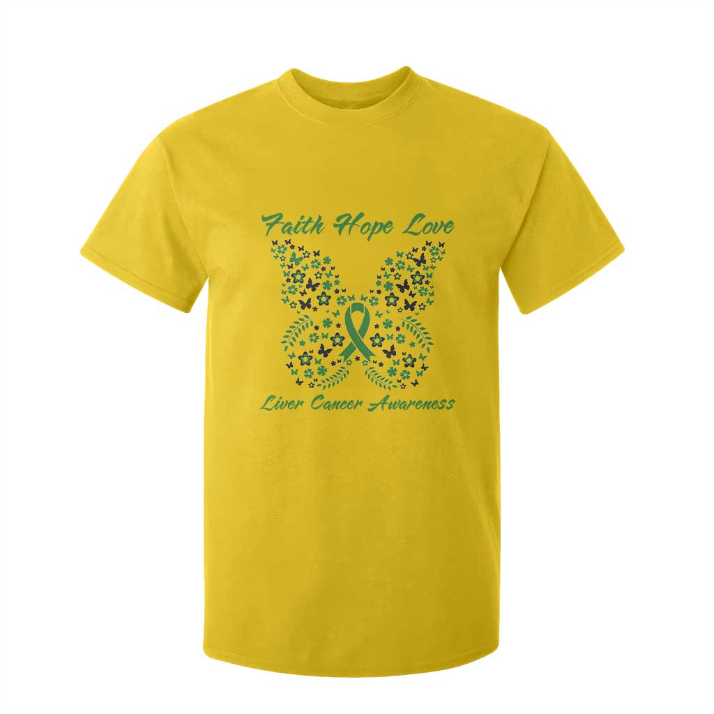 Faith Hope Love Liver Cancer Support T Shirt For Kid Butterfly Ribbon Floral Gift