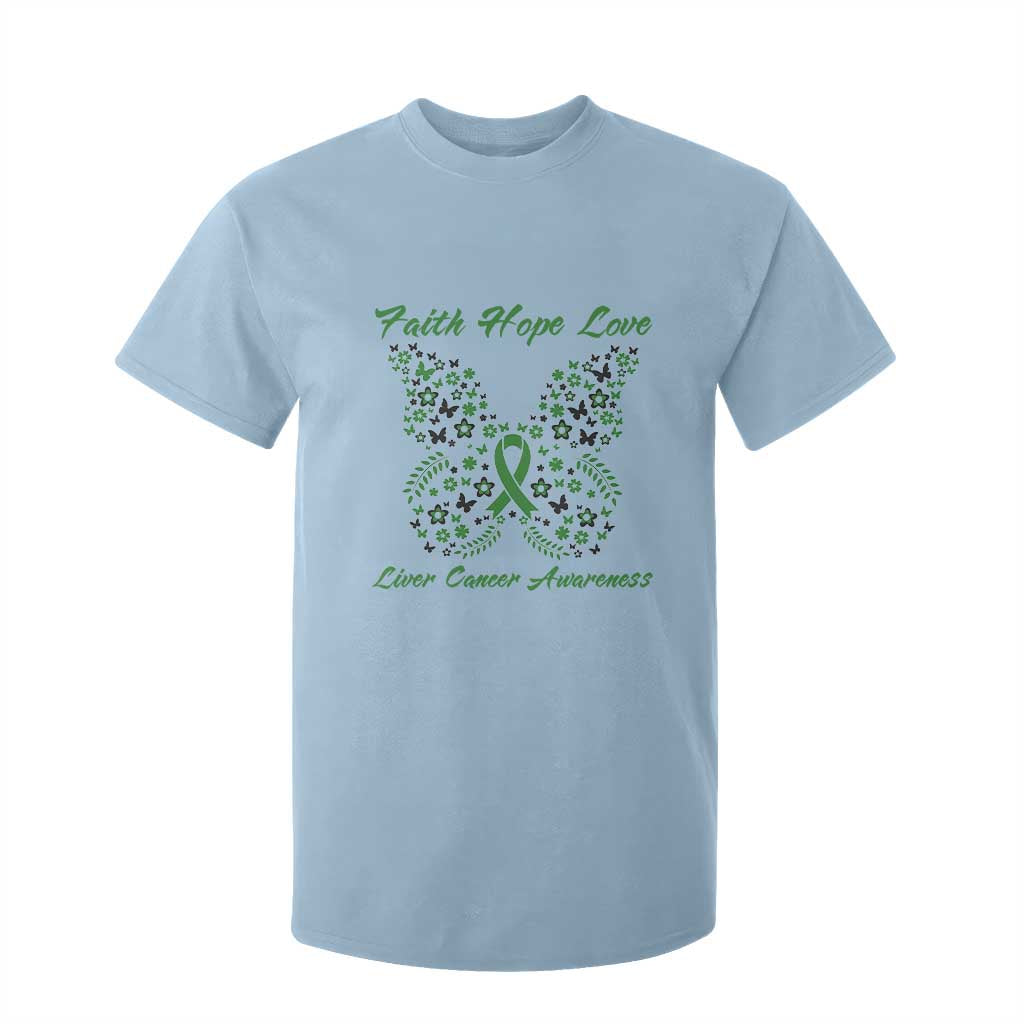 Faith Hope Love Liver Cancer Support T Shirt For Kid Butterfly Ribbon Floral Gift