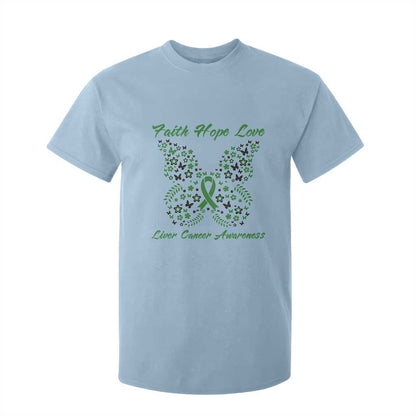 Faith Hope Love Liver Cancer Support T Shirt For Kid Butterfly Ribbon Floral Gift