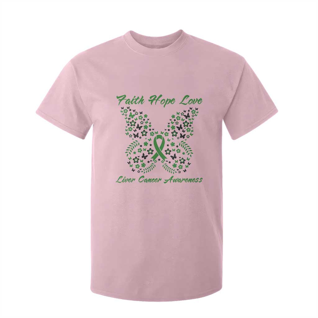 Faith Hope Love Liver Cancer Support T Shirt For Kid Butterfly Ribbon Floral Gift