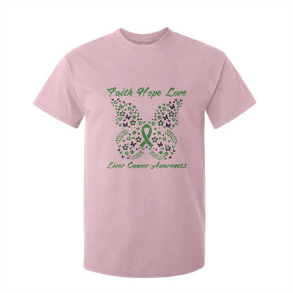 Faith Hope Love Liver Cancer Support T Shirt For Kid Butterfly Ribbon Floral Gift