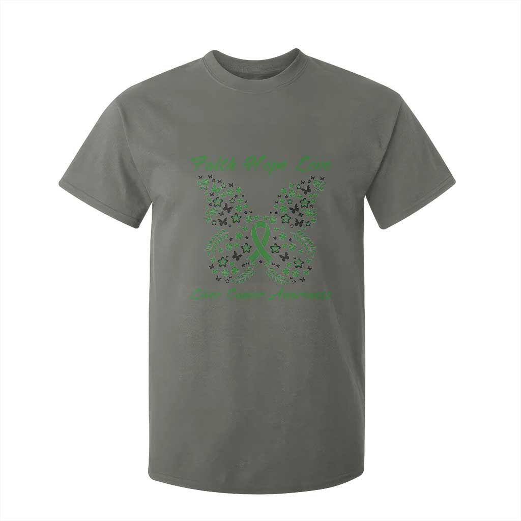 Faith Hope Love Liver Cancer Support T Shirt For Kid Butterfly Ribbon Floral Gift