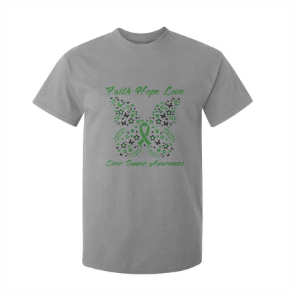 Faith Hope Love Liver Cancer Support T Shirt For Kid Butterfly Ribbon Floral Gift