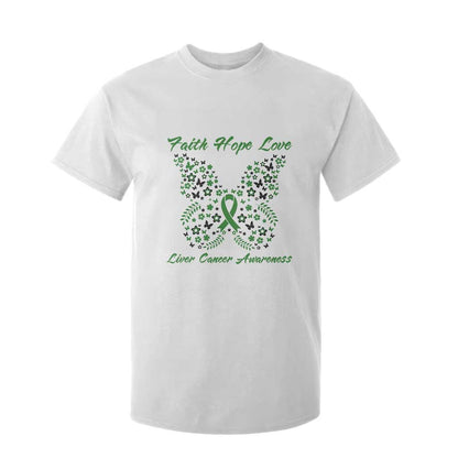 Faith Hope Love Liver Cancer Support T Shirt For Kid Butterfly Ribbon Floral Gift