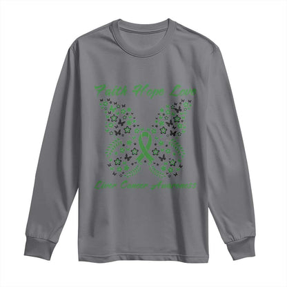 Faith Hope Love Liver Cancer Support Long Sleeve Shirt Butterfly Ribbon Floral Gift