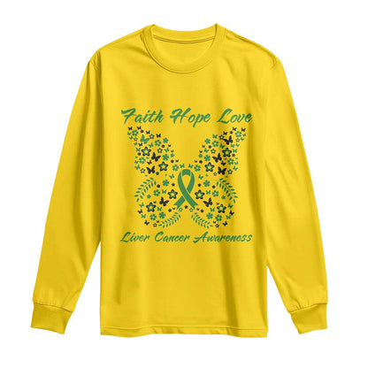 Faith Hope Love Liver Cancer Support Long Sleeve Shirt Butterfly Ribbon Floral Gift