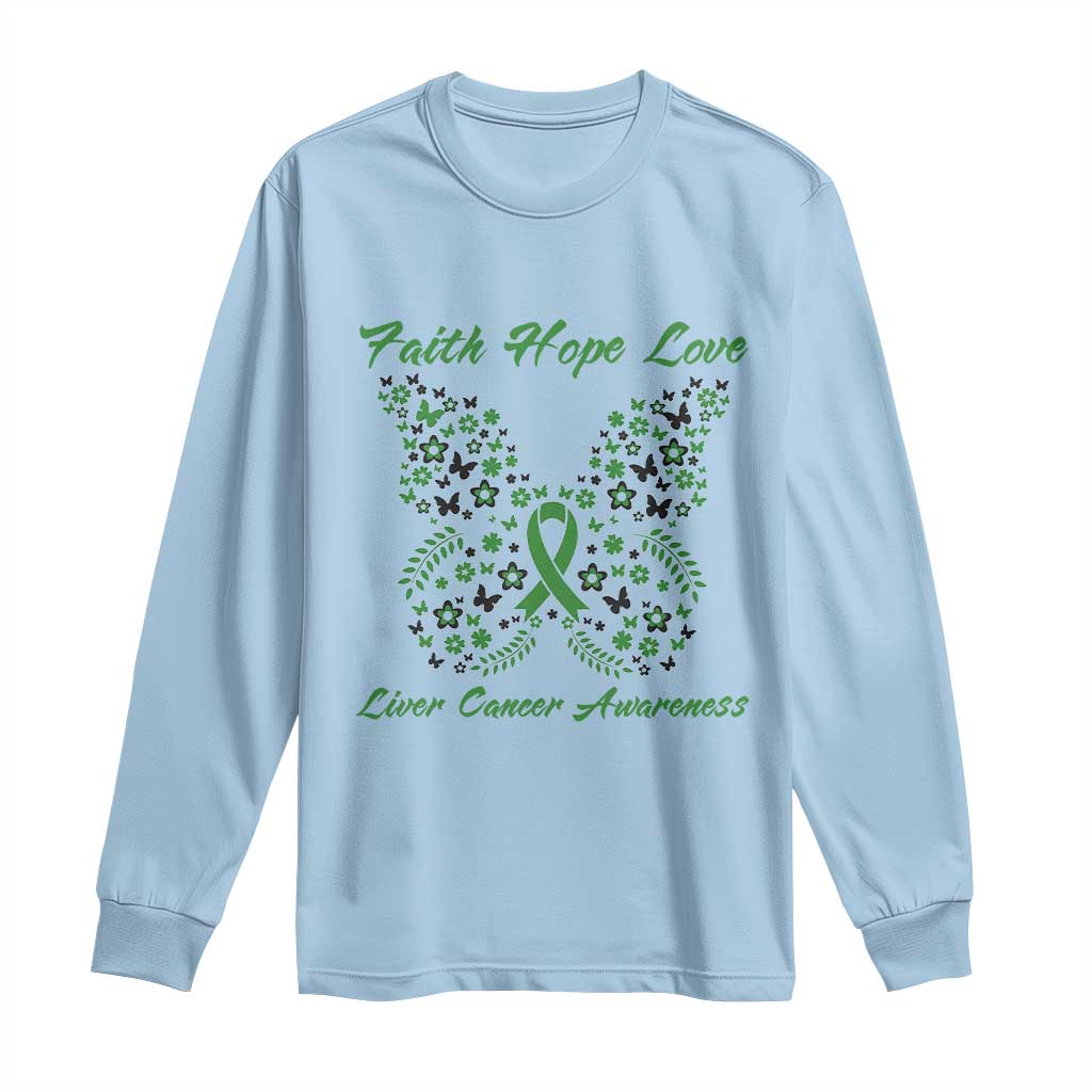 Faith Hope Love Liver Cancer Support Long Sleeve Shirt Butterfly Ribbon Floral Gift