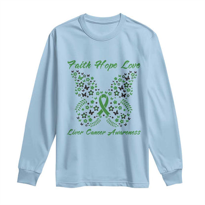 Faith Hope Love Liver Cancer Support Long Sleeve Shirt Butterfly Ribbon Floral Gift