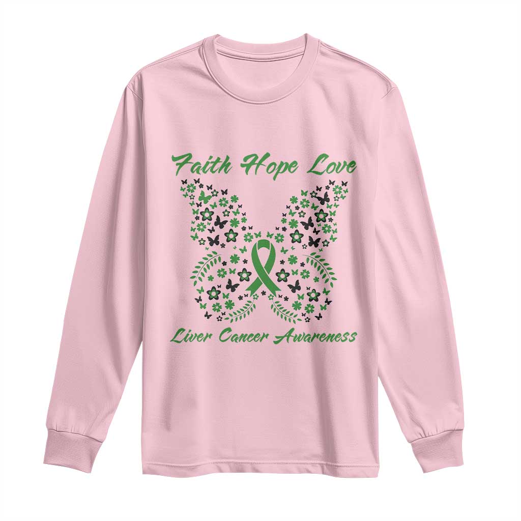 Faith Hope Love Liver Cancer Support Long Sleeve Shirt Butterfly Ribbon Floral Gift