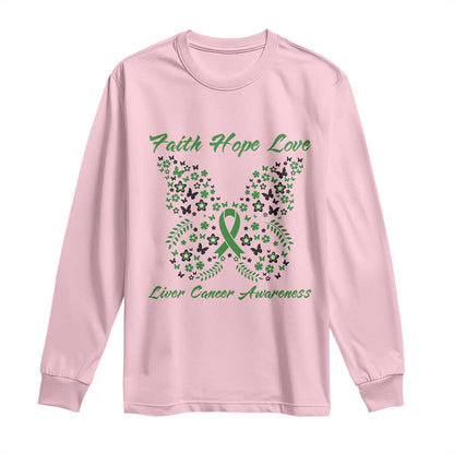 Faith Hope Love Liver Cancer Support Long Sleeve Shirt Butterfly Ribbon Floral Gift
