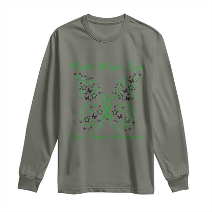 Faith Hope Love Liver Cancer Support Long Sleeve Shirt Butterfly Ribbon Floral Gift