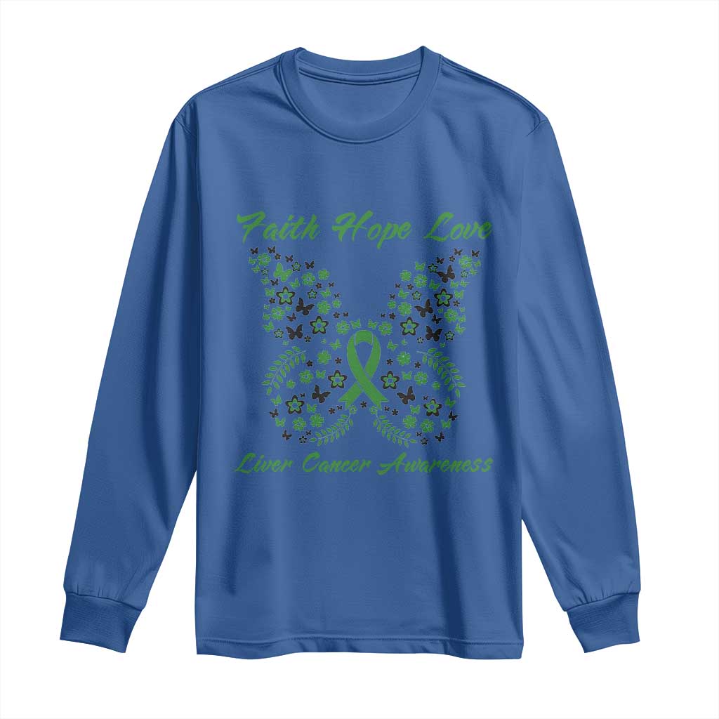 Faith Hope Love Liver Cancer Support Long Sleeve Shirt Butterfly Ribbon Floral Gift