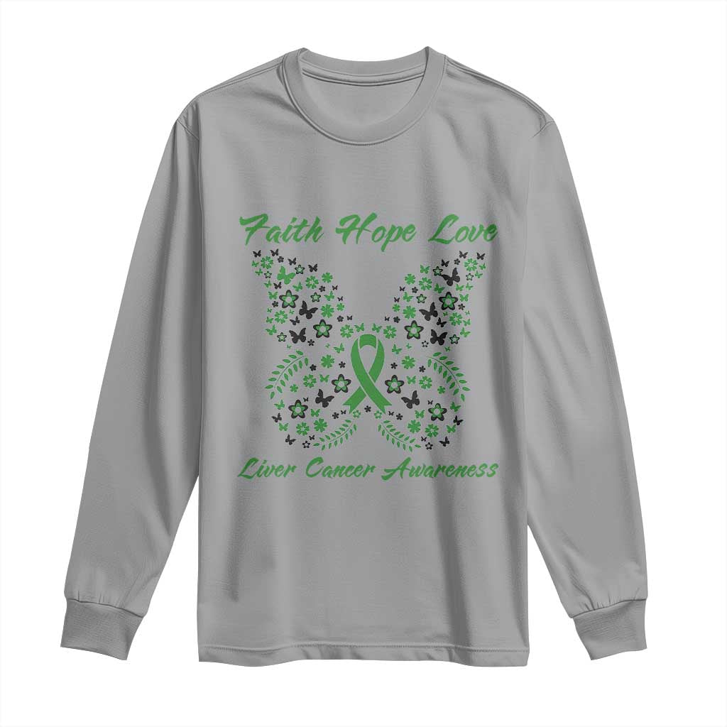Faith Hope Love Liver Cancer Support Long Sleeve Shirt Butterfly Ribbon Floral Gift