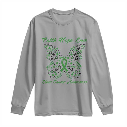 Faith Hope Love Liver Cancer Support Long Sleeve Shirt Butterfly Ribbon Floral Gift