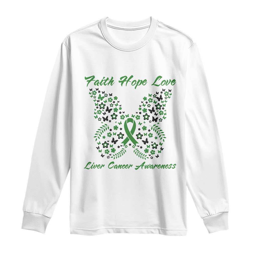 Faith Hope Love Liver Cancer Support Long Sleeve Shirt Butterfly Ribbon Floral Gift