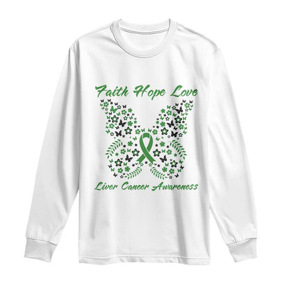 Faith Hope Love Liver Cancer Support Long Sleeve Shirt Butterfly Ribbon Floral Gift