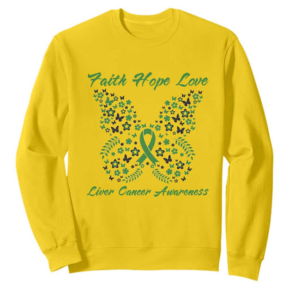 Faith Hope Love Liver Cancer Support Sweatshirt Butterfly Ribbon Floral Gift