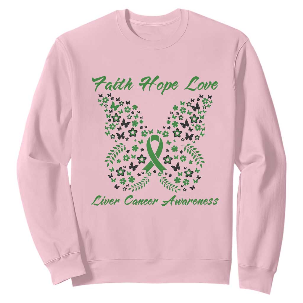 Faith Hope Love Liver Cancer Support Sweatshirt Butterfly Ribbon Floral Gift