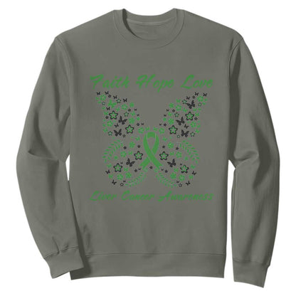 Faith Hope Love Liver Cancer Support Sweatshirt Butterfly Ribbon Floral Gift
